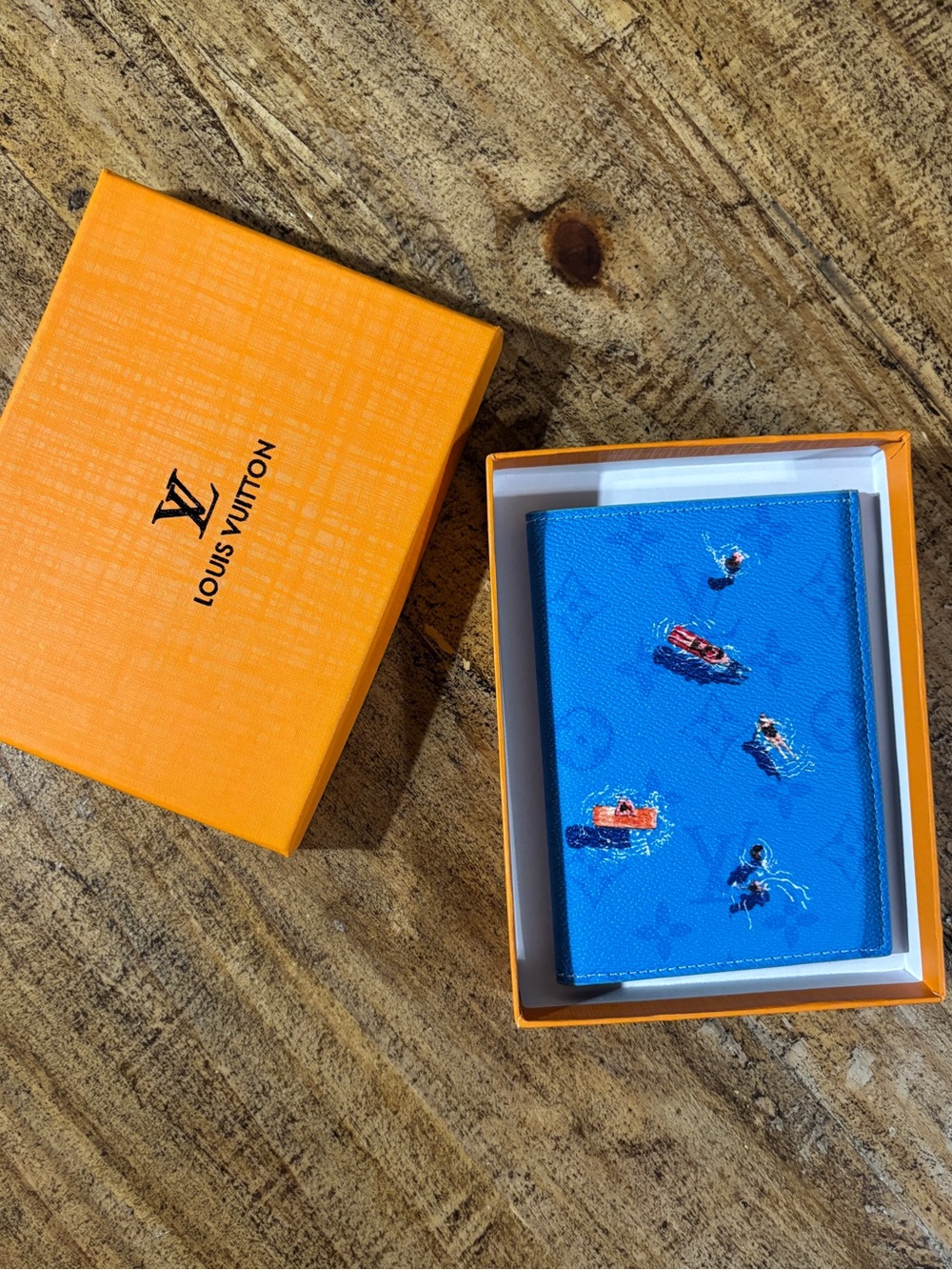 Louis Vuitton Bright Blue Monogram Passport Cover with Nautical Motifs